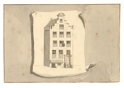 35111 Afbeelding van de voorgevel van het huis Sandenburg aan de Oudegracht te Utrecht.N.B. Het huis Sandenburg heeft ...